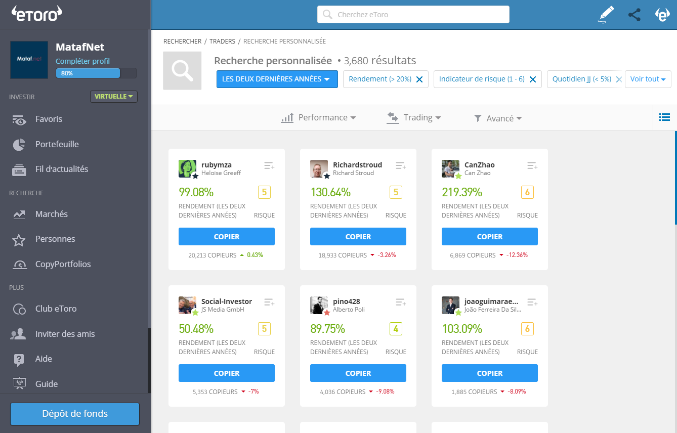 Chercher dans la communauté eToro