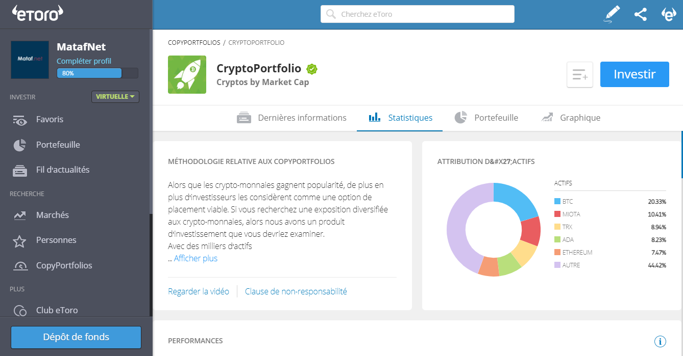 un portefeuille de crypto sur eToro