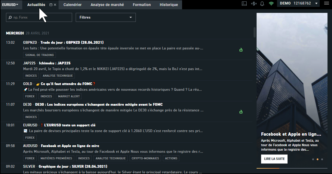 Actualités financières sur la plateforme XTB