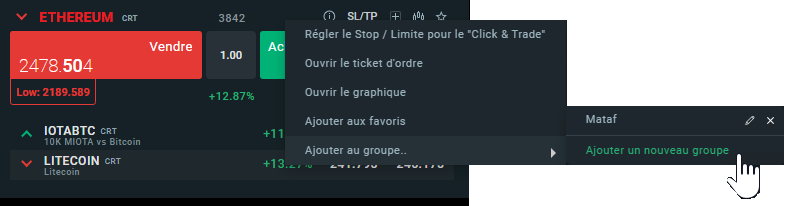 Ajouter un groupe d'instruments sur la plateforme XTB