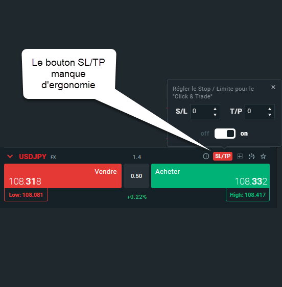 bouton sl/tp sur la plateforme de XTB